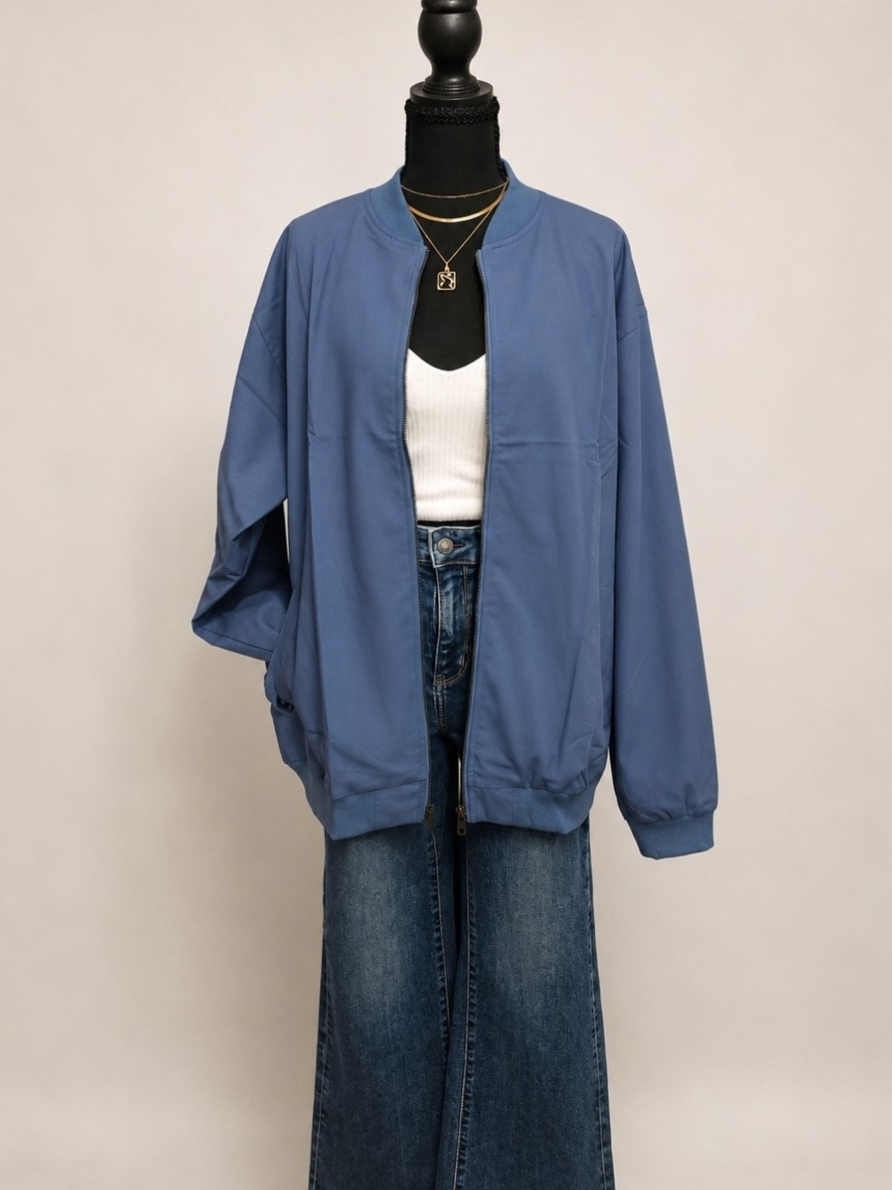 Classic Slate Blue Women's Bomber Jacket